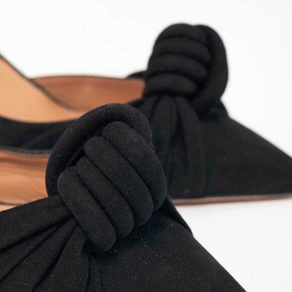 Aquazzura Kiki Sling 85 Black Suede Knotted Heels - Picture 7 of 10